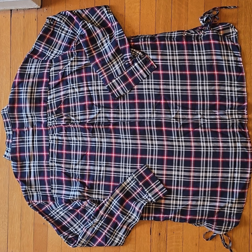 ZARA Trafaluc Collection, Plaid Relaxed Blouse, Lace Up Sides, EUC, Women's L - Picture 2 of 14